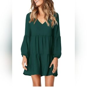 Nwot emerald green knee length Women's Long Sleeve V-neck dress 2XL